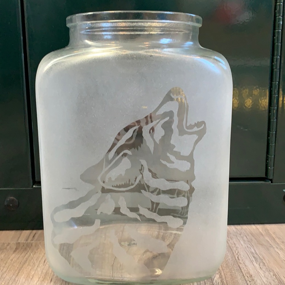 Etched glass wolf 🐺 jar
